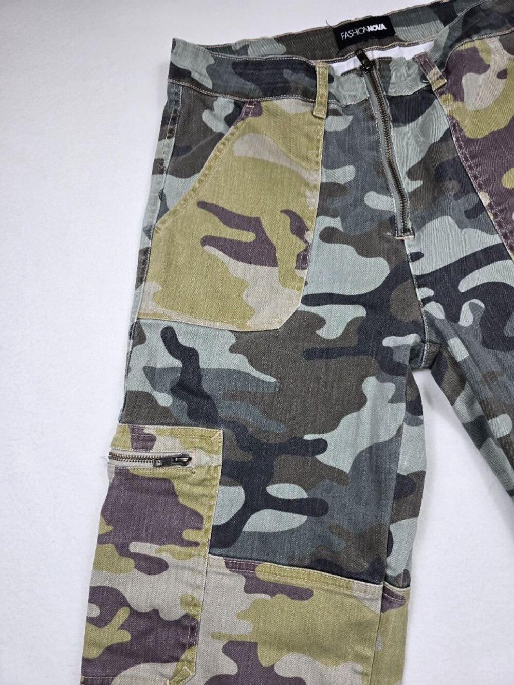 Camo Patchwork Cargo Pants Womens Fashion Nova Large - Picture 2 of 8